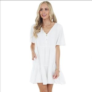 WISHLIST Ivory Flutter Sleeve Tiered Short Dress